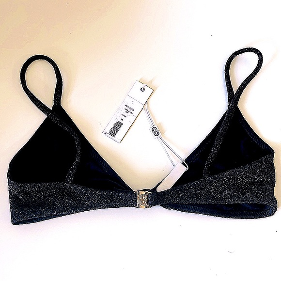 Caroline Constas black metallic triangle bikini top non wire front knot nwt XS - Picture 2 of 9